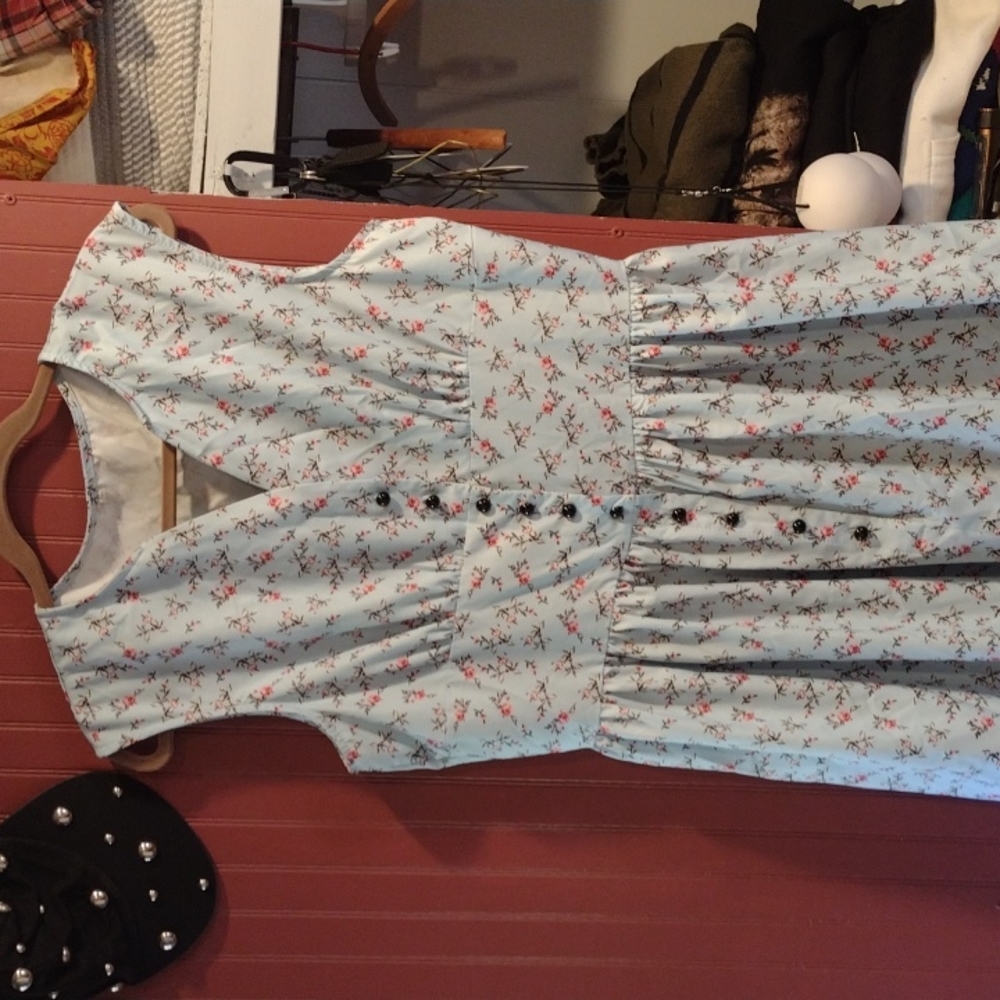 Retro Inspired Ditzy Floral A Line Blue Dress XL